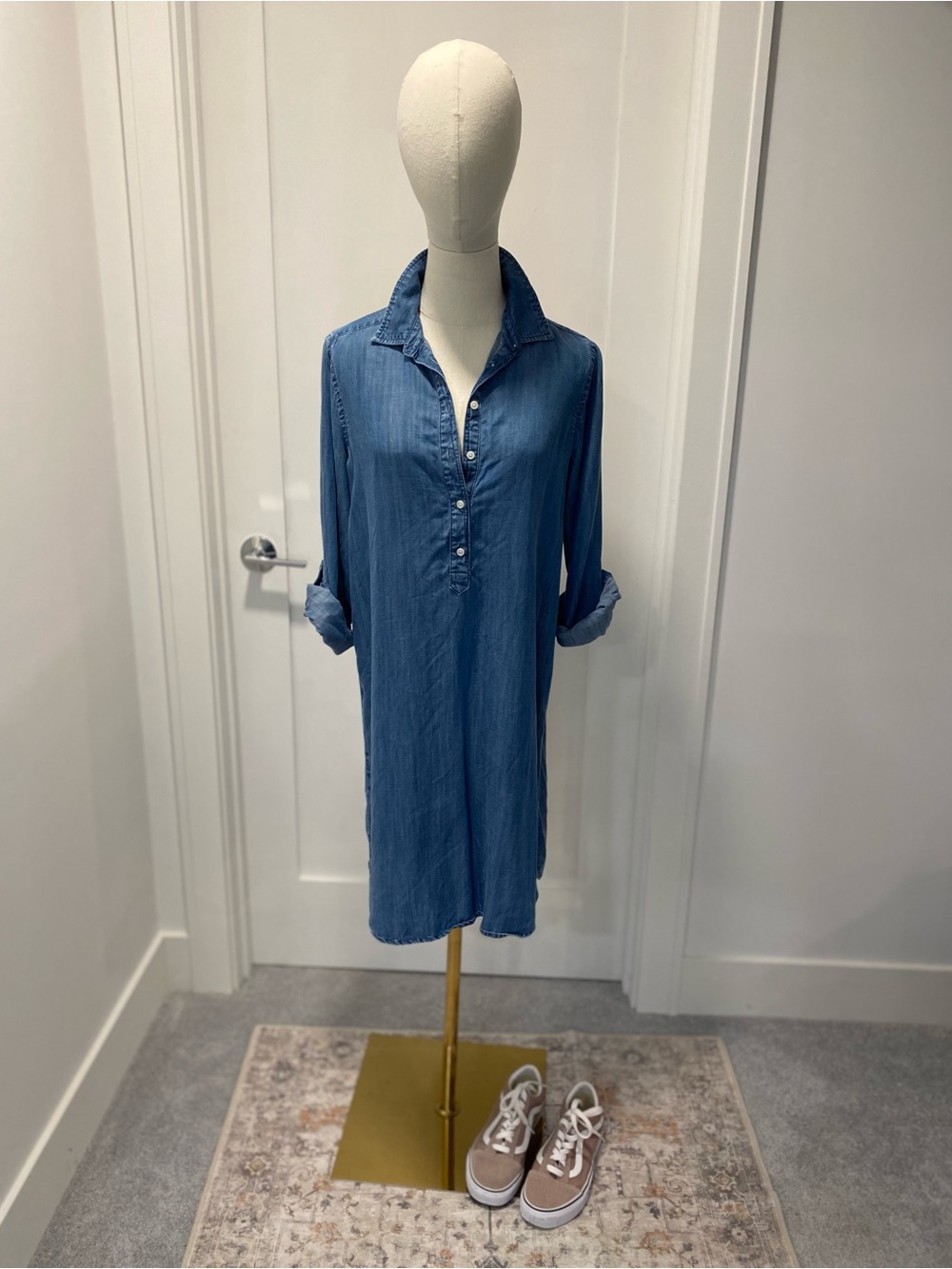 Button-Front Blue Shirt Dress